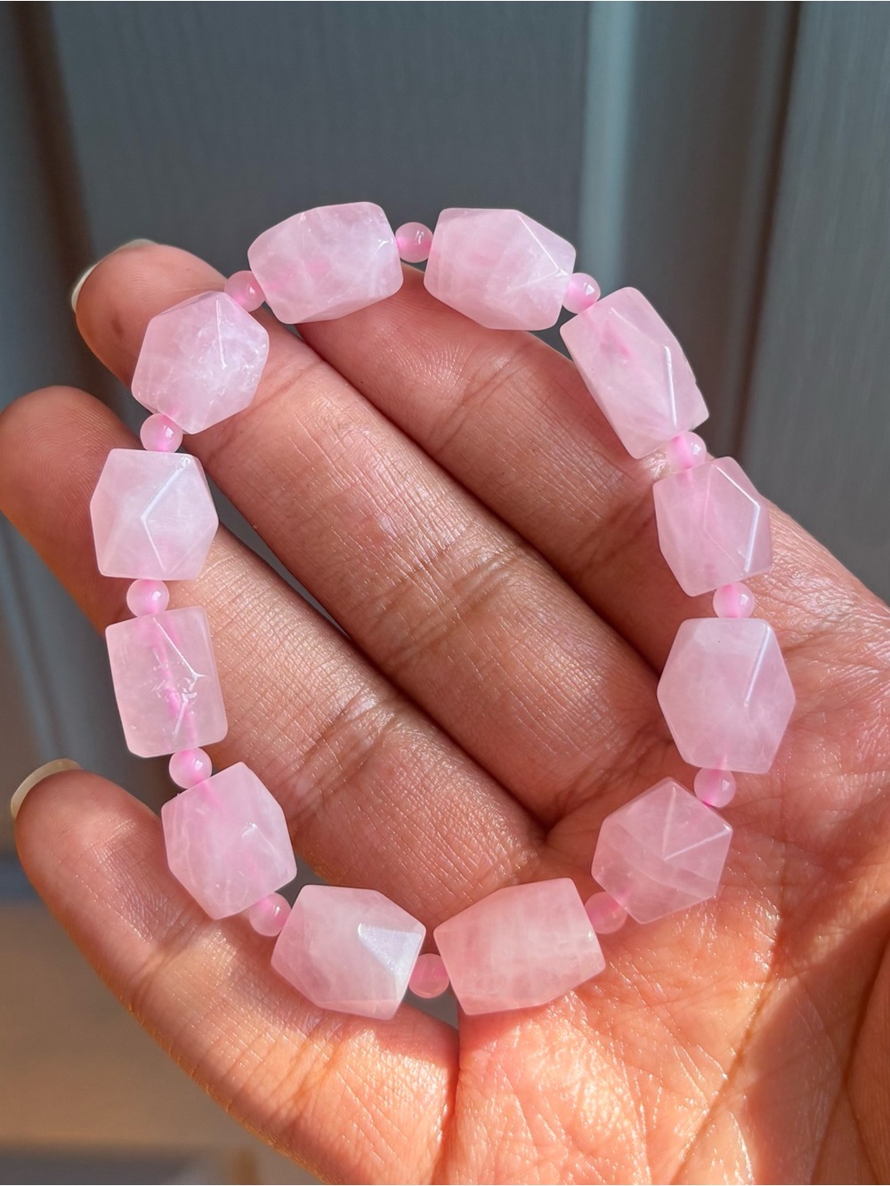 Faceted Rose Quartz Crystal Bracelet 10mm